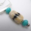 Ivory and Turquoise Colored Glass Bead Pendant Sterling Silver Necklace